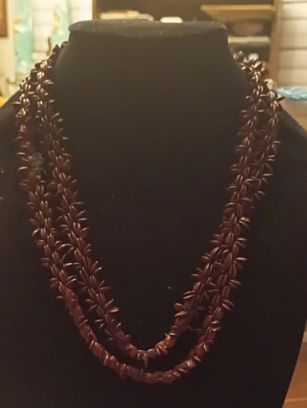 vintage Hawaiian Koa wood seed Handcrafted  Double-Strand Necklace